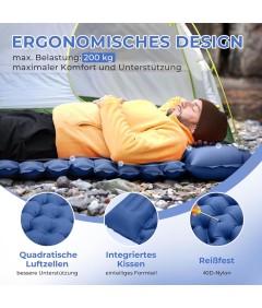 220cm x 75cm 4 Season Cotton Sleeping Bag and 190cm x 60cm Foot Operated TPU Self Inflatable Air Sleeping Pad Bundle