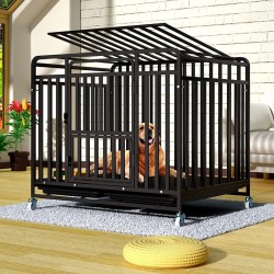Heavy Duty Indestructible Dog Crate Kennel 2-Door Indoor Cage with Lockable Wheels and Removable Tray for Medium to Large Dogs