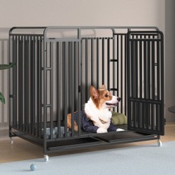 Heavy Duty Indestructible Dog Crate Kennel 2-Door Indoor Cage with Lockable Wheels and Removable Tray for Medium to Large Dogs