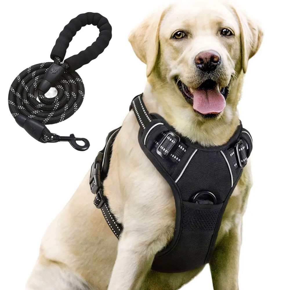 Night Reflective No-Pull Dog Harness with Handle and Slip Leads for Puppy to Medium Large Dog Training