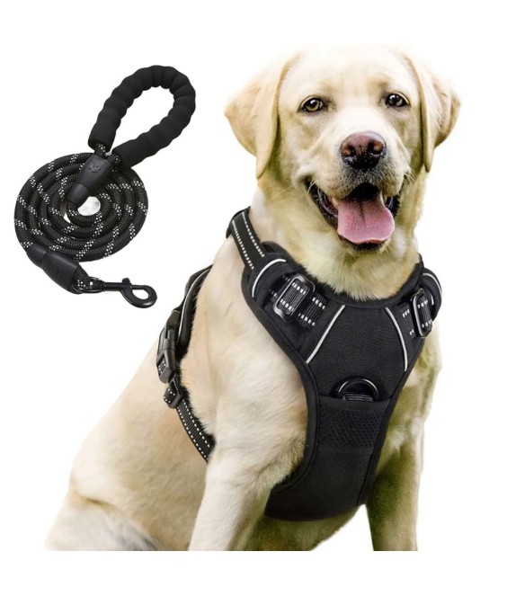 Night Reflective No-Pull Dog Harness with Handle and Slip Leads for Puppy to Medium Large Dog Training