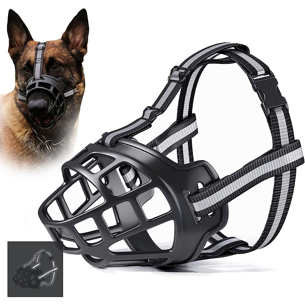 Night Reflective Soft Plastic Basket Dog Muzzle Anti-Biting Anti-Barking Anti-Chewing for Puppy to Medium Large Dogs Training