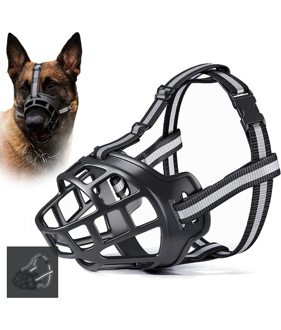 Night Reflective Soft Plastic Basket Dog Muzzle Anti-Biting Anti-Barking Anti-Chewing for Puppy to Medium Large Dogs Training