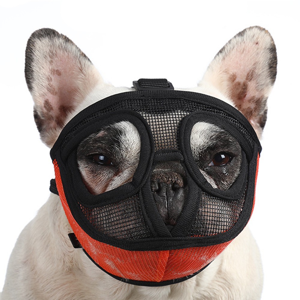 Adjustable Short Snout Breathable Mesh Dog Muzzle for British French Bulldog Shih Tzu Pug to Prevent Biting Barking Chewing