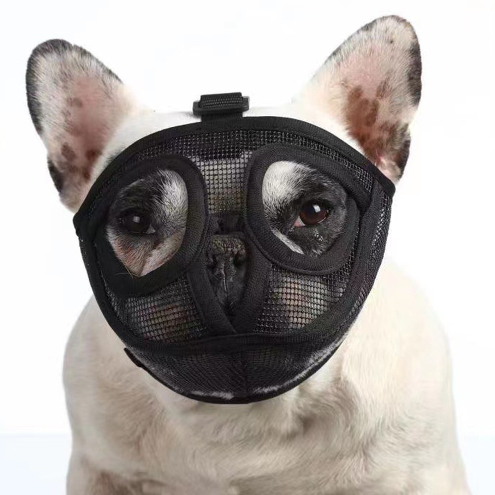 Adjustable Short Snout Breathable Mesh Dog Muzzle for British French Bulldog Shih Tzu Pug to Prevent Biting Barking Chewing