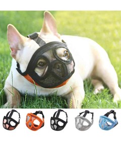 Adjustable Short Snout Breathable Mesh Dog Muzzle for British French Bulldog Shih Tzu Pug to Prevent Biting Barking Chewing