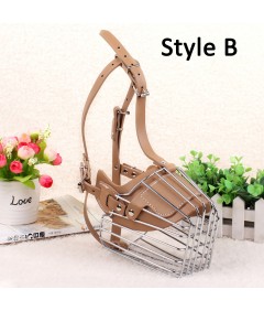 Adjustable Metal Leather Straps Durable Stainless Steel Basket Dog Muzzle for Medium Large Dog Anti-Bite Guard Dog Mouth Cover