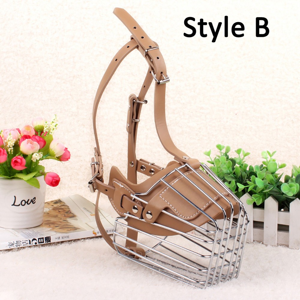 Adjustable Metal Leather Straps Durable Stainless Steel Basket Dog Muzzle for Medium Large Dog Anti-Bite Guard Dog Mouth Cover