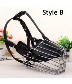 Adjustable Metal Leather Straps Durable Stainless Steel Basket Dog Muzzle for Medium Large Dog Anti-Bite Guard Dog Mouth Cover