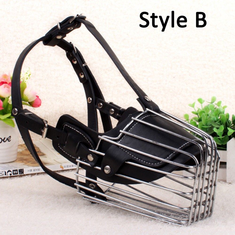 Adjustable Metal Leather Straps Durable Stainless Steel Basket Dog Muzzle for Medium Large Dog Anti-Bite Guard Dog Mouth Cover