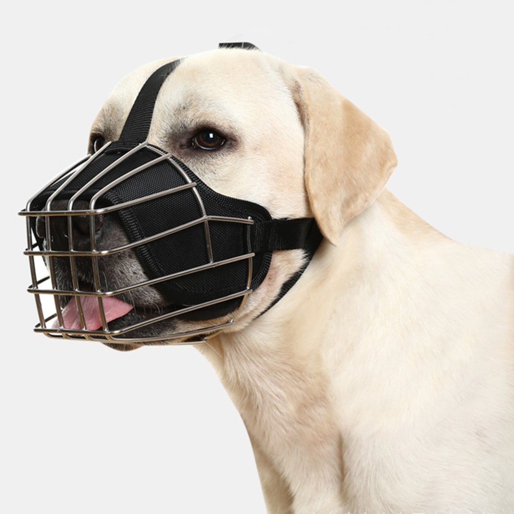 Adjustable Nylon Fabric Strap Durable Stainless Steel Basket Dog Muzzle Training for Medium Large Dog Anti-Bite Guard Mouth Cage