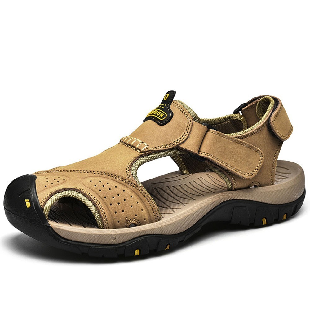 Große geschlossene Zehenpartie aus echtem Leder mit magischem Aufkleber Lässige Outdoor Sandalen für Herren