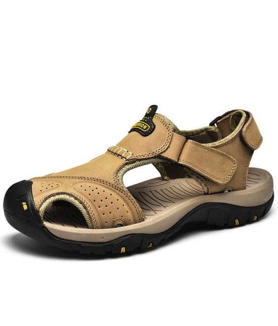 Große geschlossene Zehenpartie aus echtem Leder mit magischem Aufkleber Lässige Outdoor Sandalen für Herren