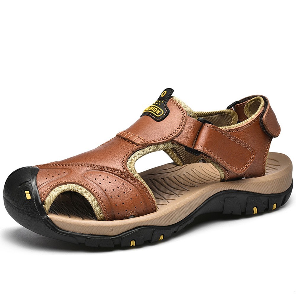 Große geschlossene Zehenpartie aus echtem Leder mit magischem Aufkleber Lässige Outdoor Sandalen für Herren