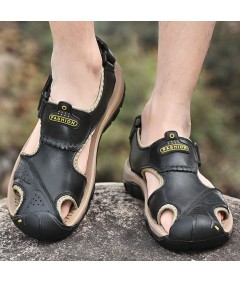 Große geschlossene Zehenpartie aus echtem Leder mit magischem Aufkleber Lässige Outdoor Sandalen für Herren