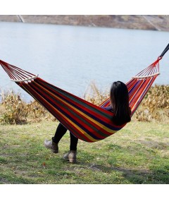 Robuste Hängematte mit 40 cm gebogenen Holzstangen für Innen- und Außenterrasse Garten Strand