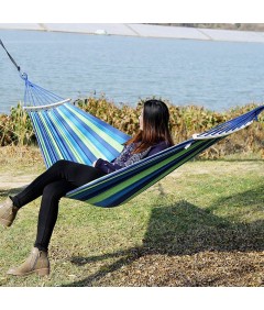 Robuste Hängematte mit 40 cm gebogenen Holzstangen für Innen und Außenterrasse Garten Strand