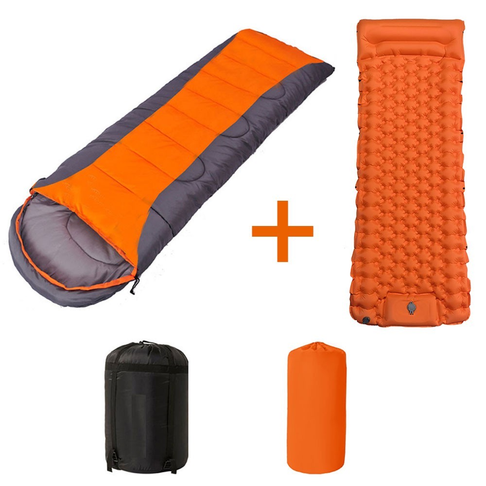 210cm x 75cm 4 Season Cotton Sleeping Bag and 190cm x 60cm Foot Operated TPU Self Inflatable Air Sleeping Pad Bundle