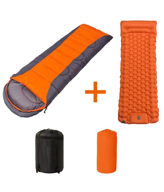 210cm x 75cm 4 Season Cotton Sleeping Bag and 190cm x 60cm Foot Operated TPU Self Inflatable Air Sleeping Pad Bundle