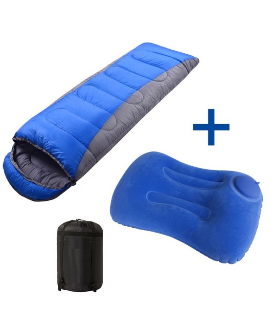 210cm x 75cm 4 Season Cotton Sleeping Bag and 32cm x 49cm Ultralight Self-Inflatable Pillow Bundle Camping Hiking