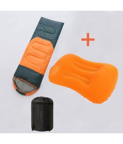 220cm x 75cm 4 Seasons Cotton Sleeping Bag and 32cm x 49cm Ultralight Press Self Inflatable Camping Hiking Pillow Bundle