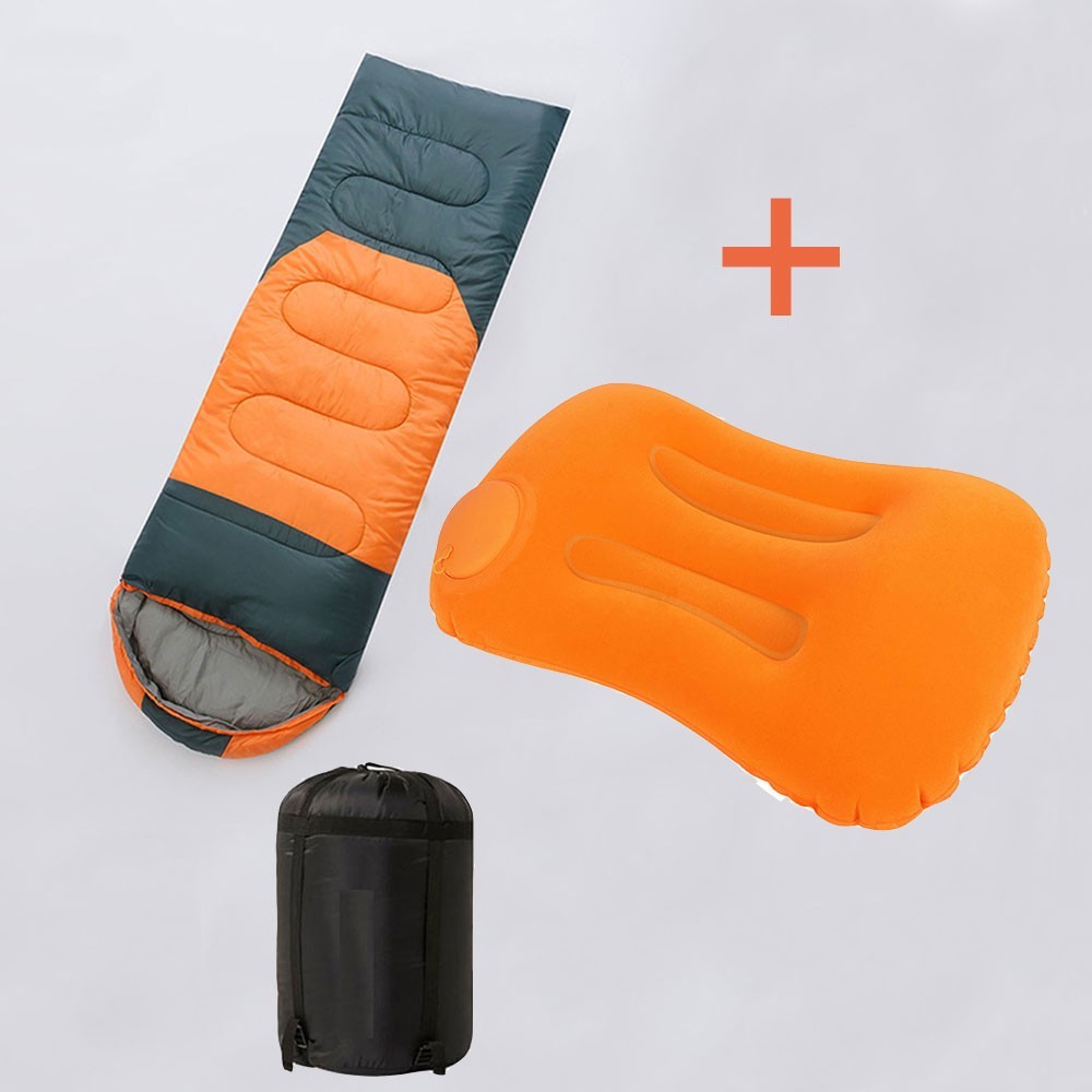 220cm x 75cm 4 Seasons Cotton Sleeping Bag and 32cm x 49cm Ultralight Press Self Inflatable Camping Hiking Pillow Bundle