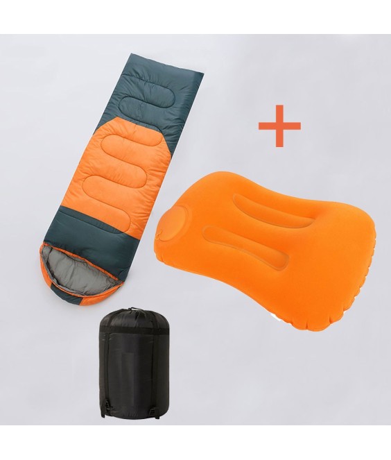 220cm x 75cm 4 Seasons Cotton Sleeping Bag and 32cm x 49cm Ultralight Press Self Inflatable Camping Hiking Pillow Bundle