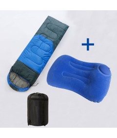 220cm x 75cm 4 Seasons Cotton Sleeping Bag and 32cm x 49cm Ultralight Press Self Inflatable Camping Hiking Pillow Bundle