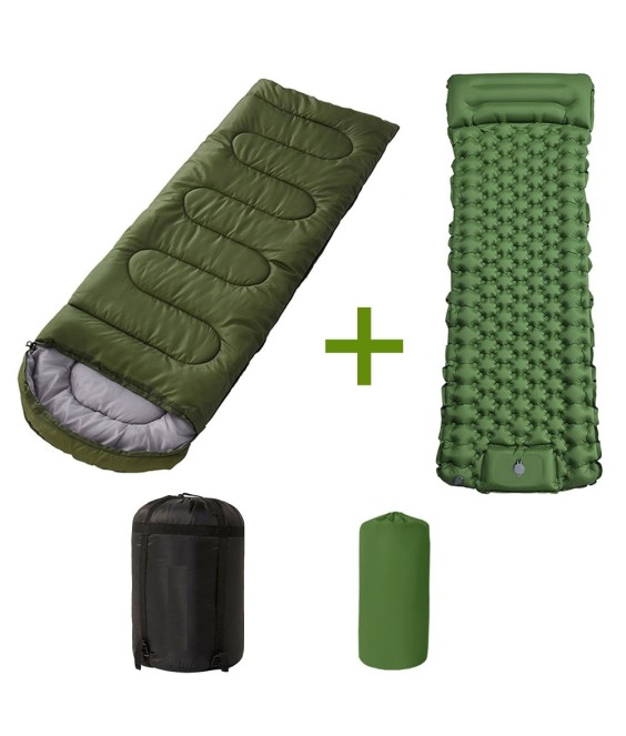 210cm x 75cm 4 Season Cotton Sleeping Bag and 190cm x 60cm Foot Operated TPU Self Inflatable Air Sleeping Pad Bundle