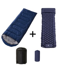 210cm x 75cm 4 Season Cotton Sleeping Bag and 190cm x 60cm Foot Operated TPU Self Inflatable Air Sleeping Pad Bundle