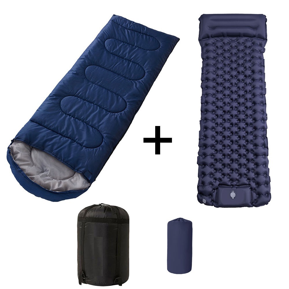 210cm x 75cm 4 Season Cotton Sleeping Bag and 190cm x 60cm Foot Operated TPU Self Inflatable Air Sleeping Pad Bundle