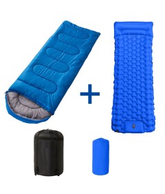 210cm x 75cm 4 Season Cotton Sleeping Bag and 190cm x 60cm Foot Operated TPU Self Inflatable Air Sleeping Pad Bundle