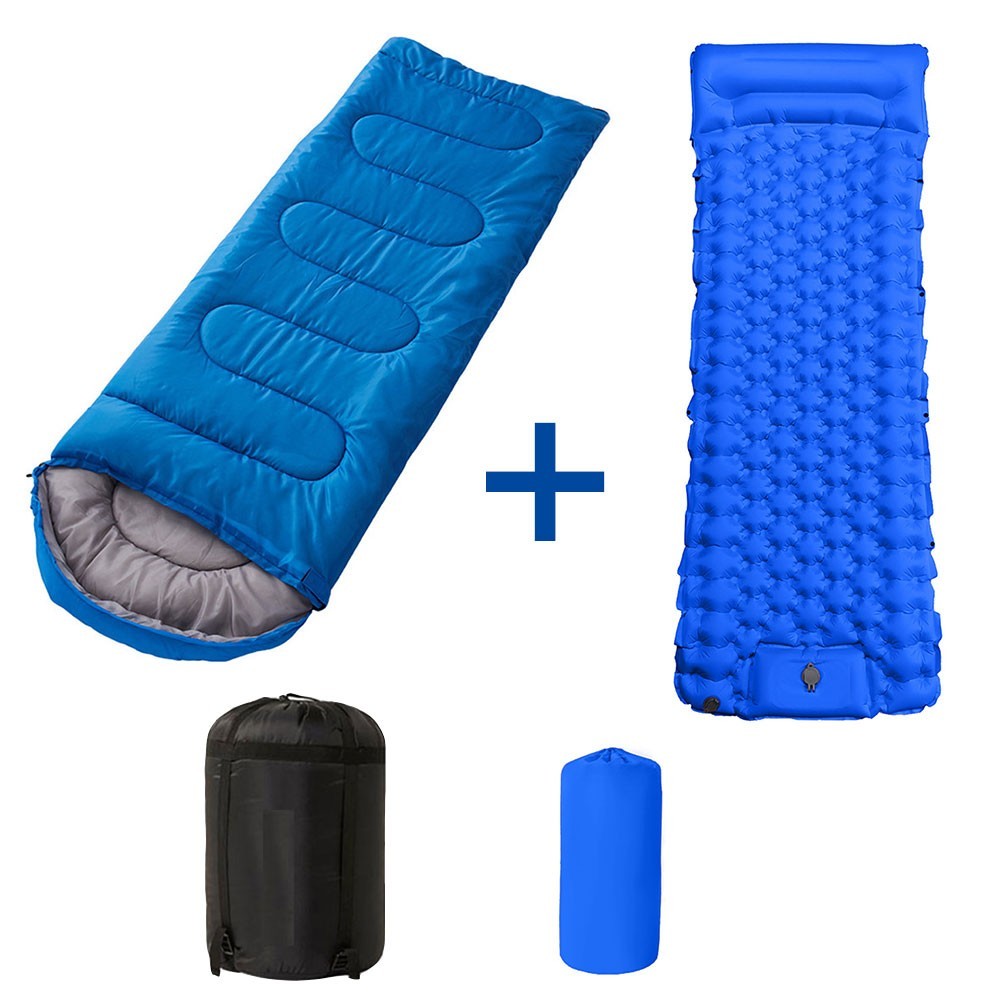 210cm x 75cm 4 Season Cotton Sleeping Bag and 190cm x 60cm Foot Operated TPU Self Inflatable Air Sleeping Pad Bundle