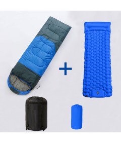 220cm x 75cm 4 Season Cotton Sleeping Bag and 190cm x 60cm Foot Operated TPU Self Inflatable Air Sleeping Pad Bundle