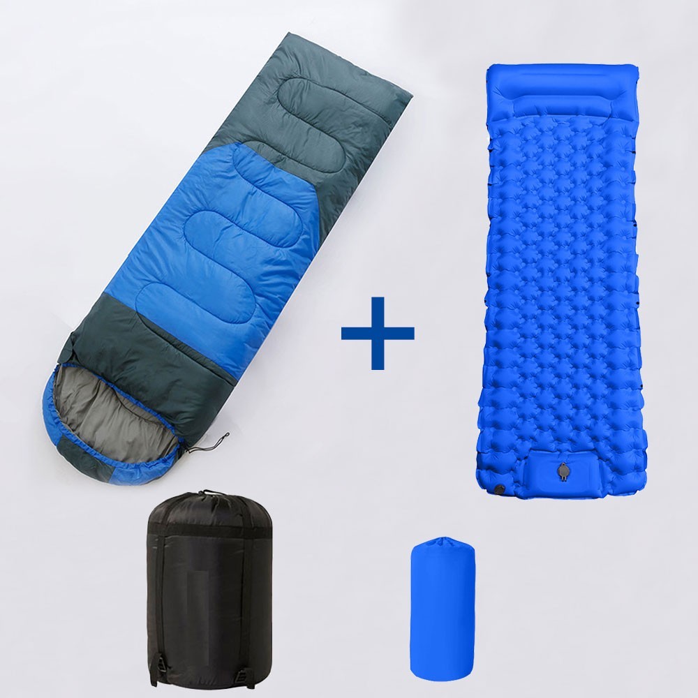 220cm x 75cm 4 Season Cotton Sleeping Bag and 190cm x 60cm Foot Operated TPU Self Inflatable Air Sleeping Pad Bundle