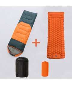 220cm x 75cm 4 Season Cotton Sleeping Bag and 190cm x 60cm Foot Operated TPU Self Inflatable Air Sleeping Pad Bundle