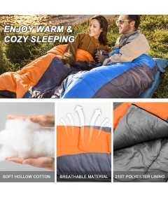 210cm x 75cm 4 Seasons Splice Color Cotton Sleeping Bag for Camping Hiking