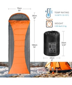 210cm x 75cm 4 Seasons Splice Color Cotton Sleeping Bag for Camping Hiking