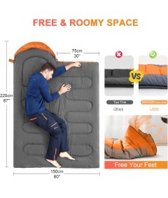 210cm x 75cm 4 Season Cotton Sleeping Bag and 190cm x 60cm Foot Operated TPU Self Inflatable Air Sleeping Pad Bundle